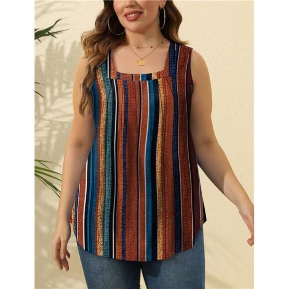 Summer Tank Tops for Women Loose Fit Pleated Square Neck Sleeveless - Picture 5 of 6